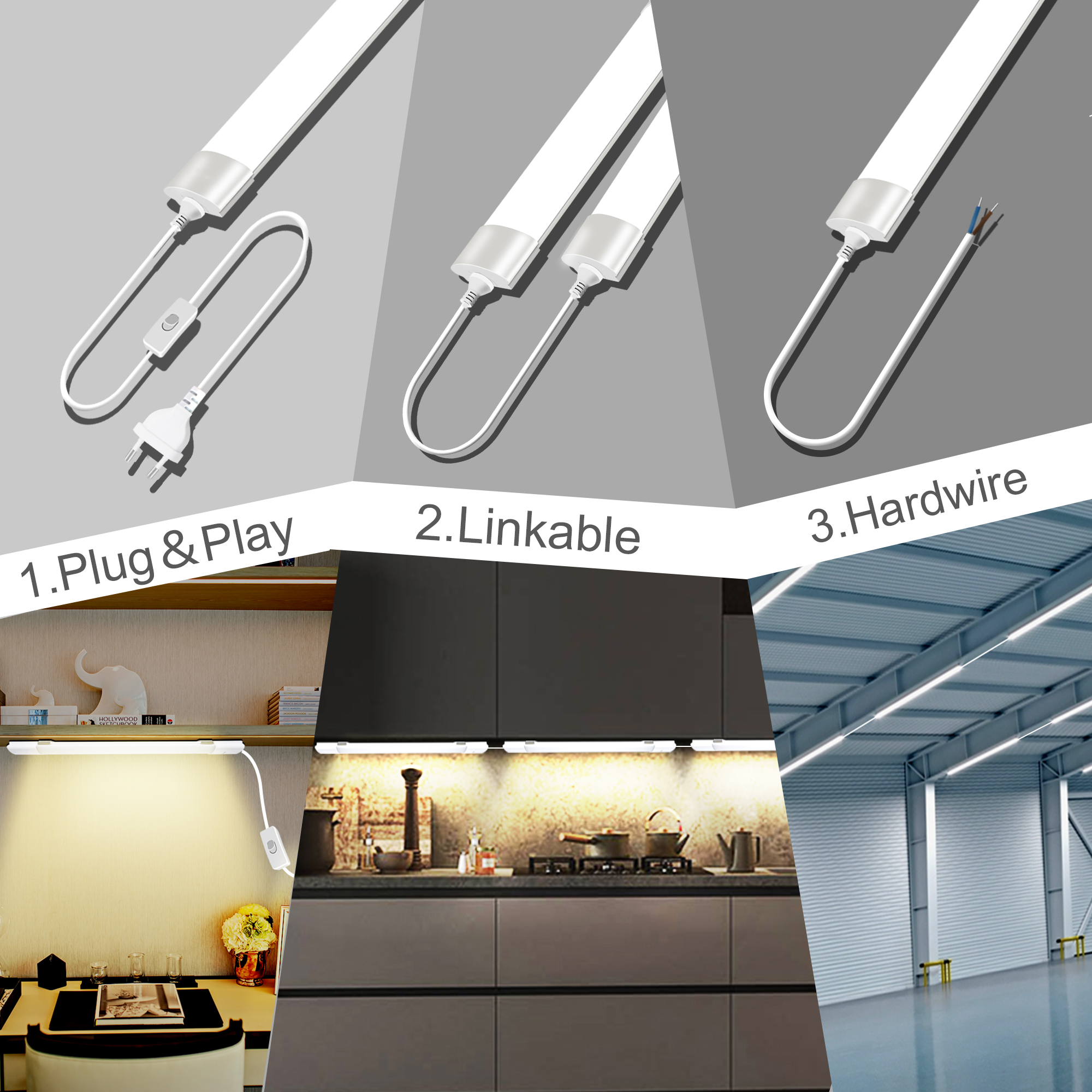 4FT, 120cm, 36W LED Batten Light 6500K Daylight, Linkable LED Fluorescent Strip Fitting for Garage, Workshop, Office, Wall, Kitchen, Shed, IP65 .